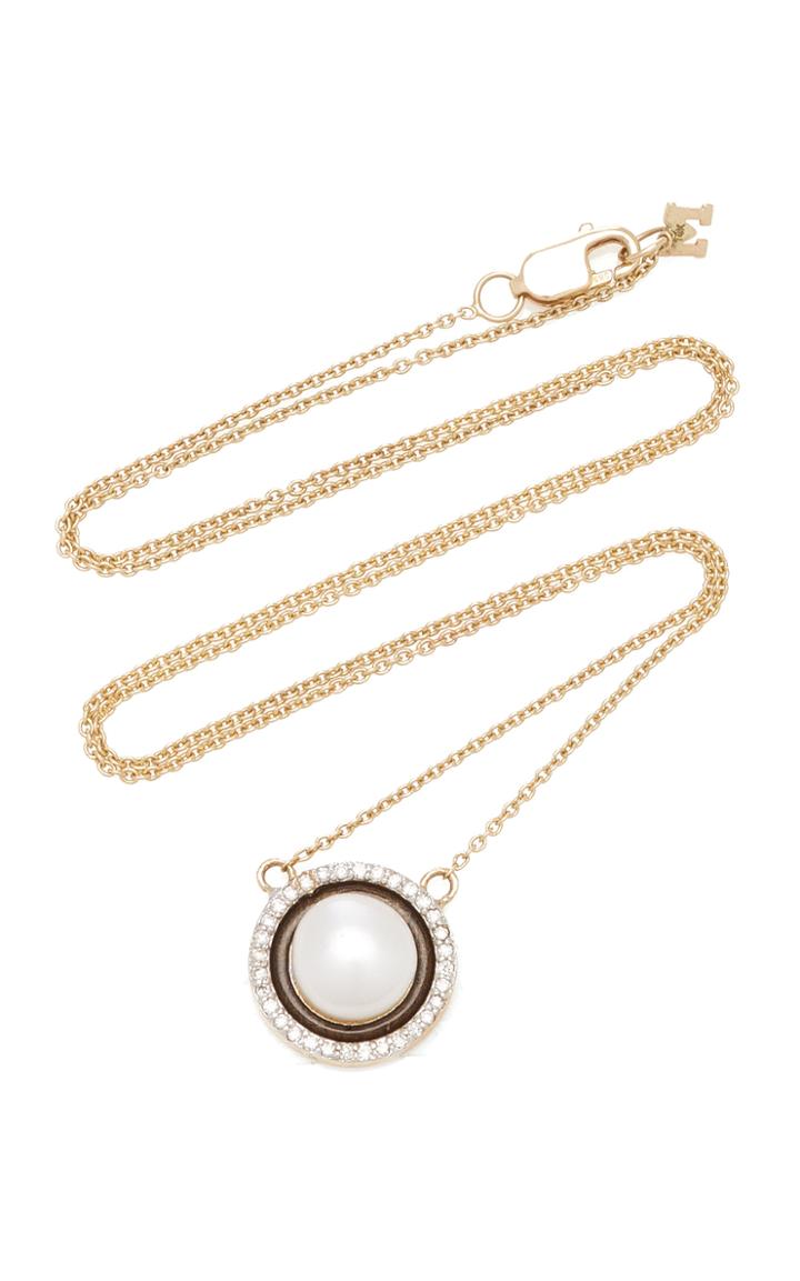 Moda Operandi Mateo 14k Yellow Gold Black Enamel Pearl And Diamond Necklace