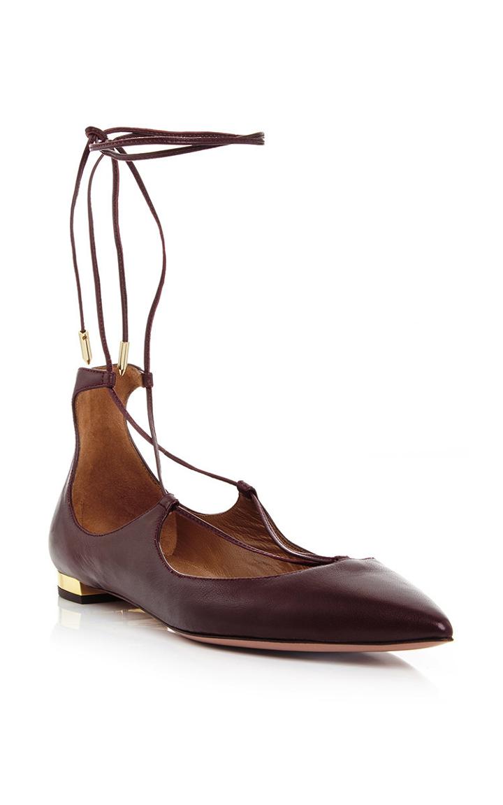 Aquazzura Burgundy Nappa Leather Christy Lace Up Flats
