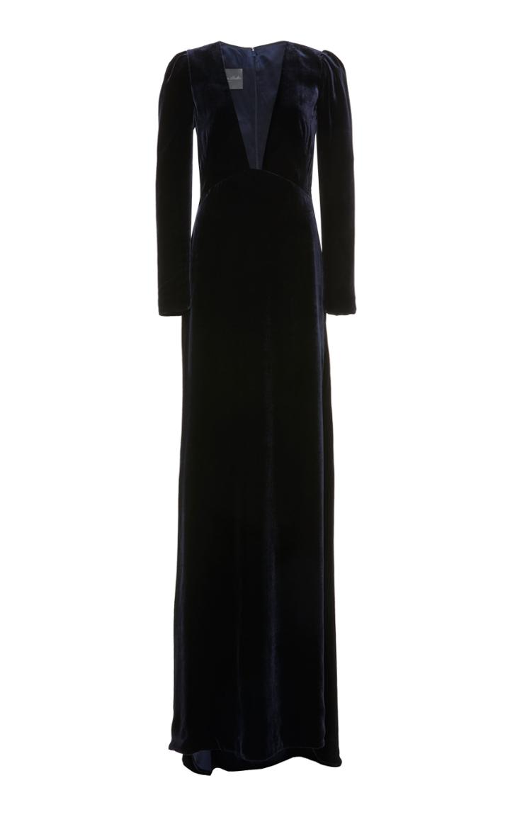 Monique Lhuillier Velvet Long Sleeve Gown