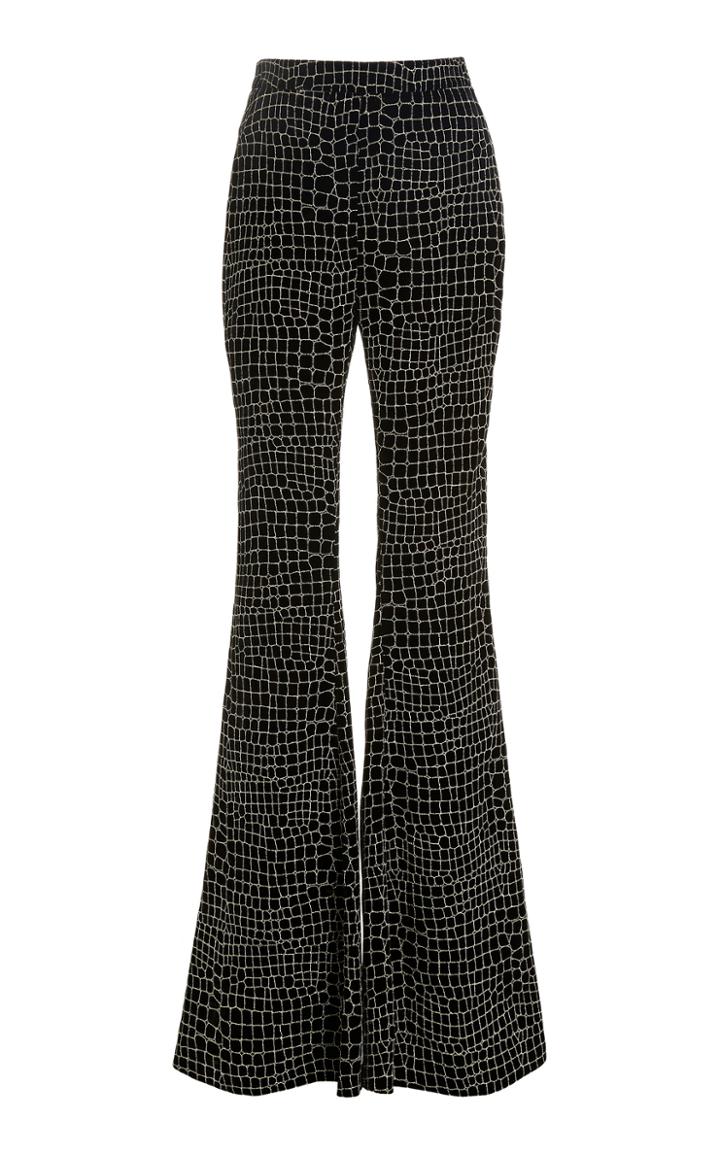 Moda Operandi Christian Siriano Croc-embroidered Velvet Flare Trousers
