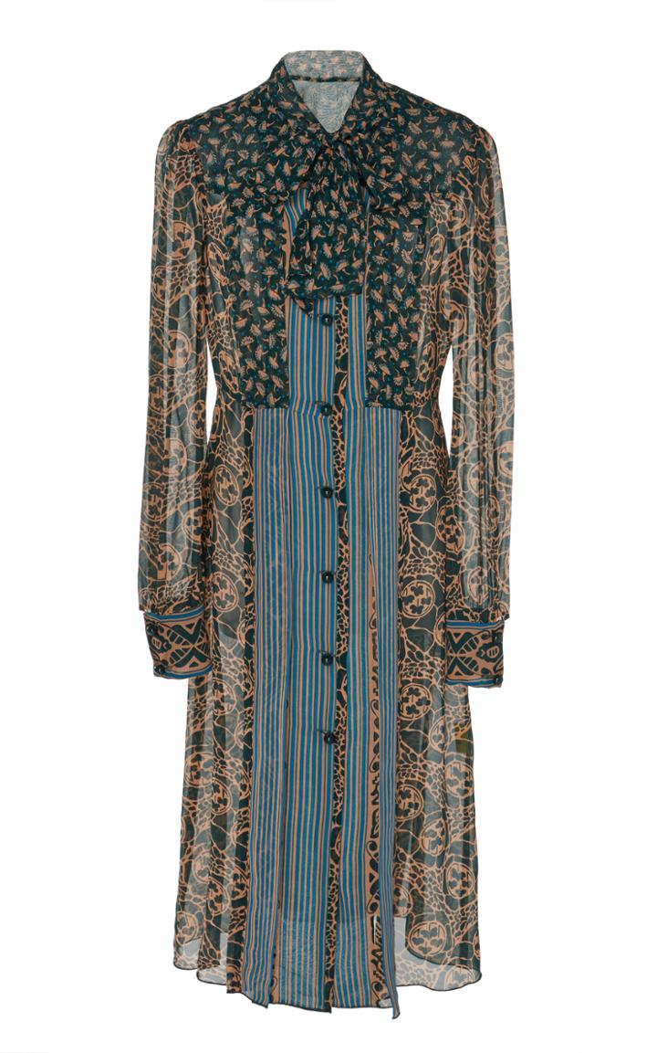 Anna Sui Bow-neck Deco-print Chiffon Shirt Dress