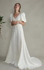 Markarian Esmeralda V-neck Silk Floral Dress With Train