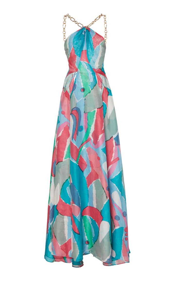Cult Gaia Althea Chain-embellished Printed Chiffon Maxi Dress