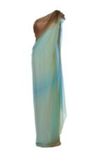 Paule Ka Silk Ombr One Shoulder Draped Gown