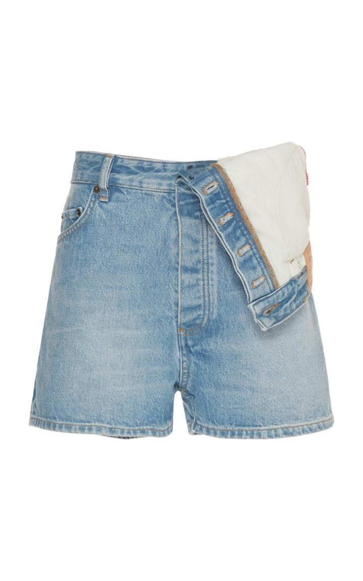 Moda Operandi Y/project Asymmetric Denim Mid-rise Shorts Size: 36
