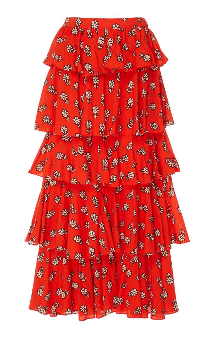 Rhode Resort Romeo Tiered Floral-print Cotton Maxi Skirt