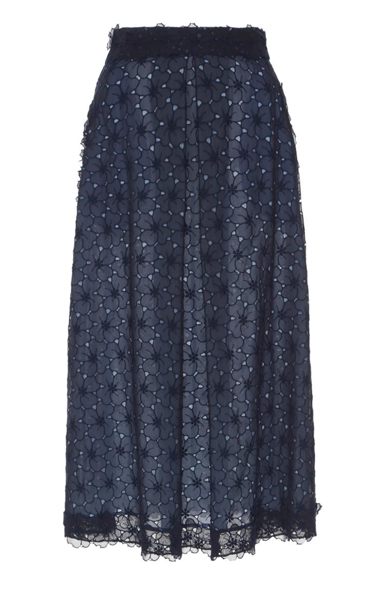Luisa Beccaria Georgette Floral Eyelet Midi Skirt