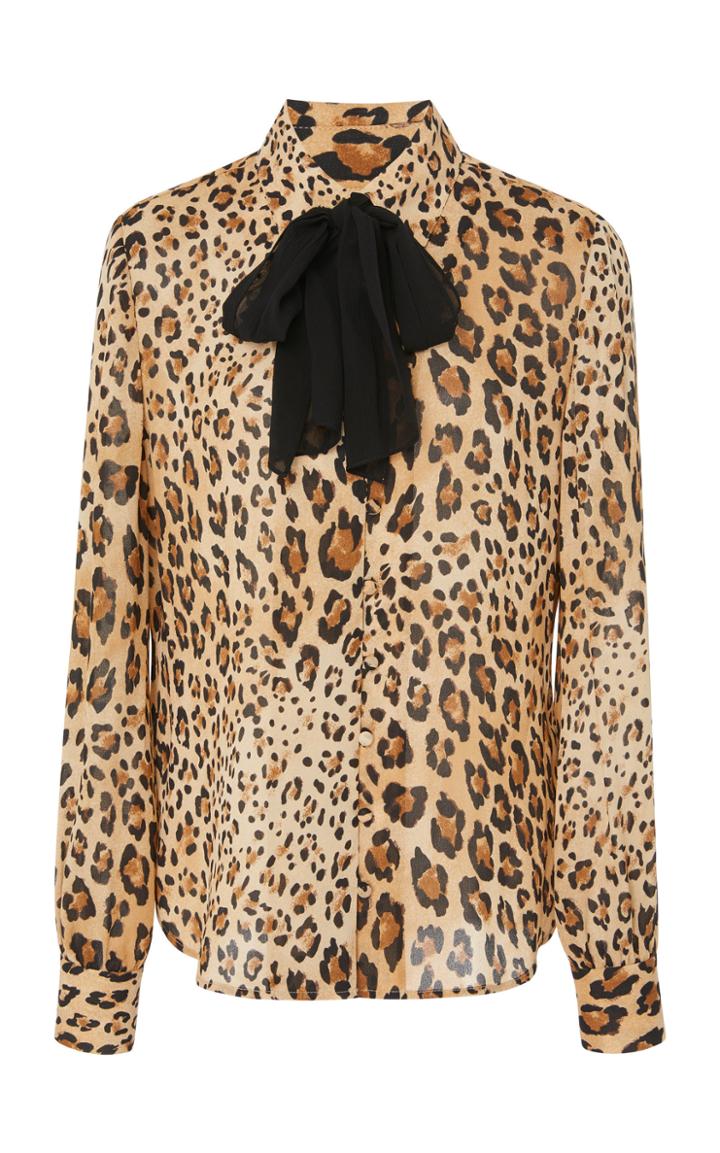 Frame Denim Pussy Bow Leopard Print Silk Chiffon Blouse