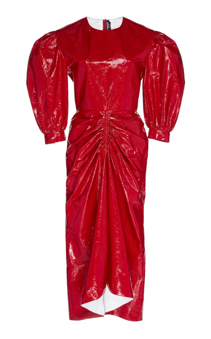 Calvin Klein 205w39nyc Crew Neck Vinyl Puff Sleeves Dress