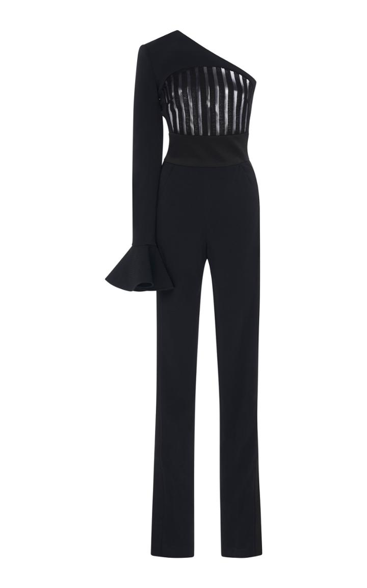 David Koma Macram One Sleeve Cady Jumpsuit