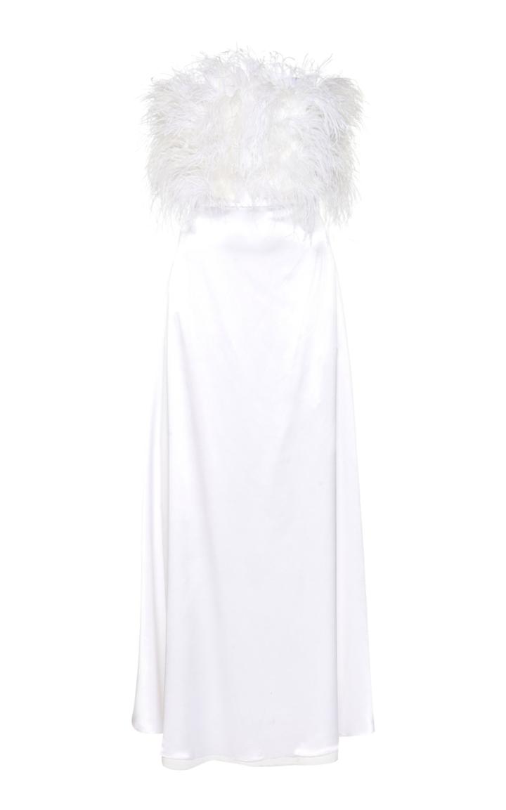 Michael Lo Sordo Feather-embellished Silk-satin Maxi Dress