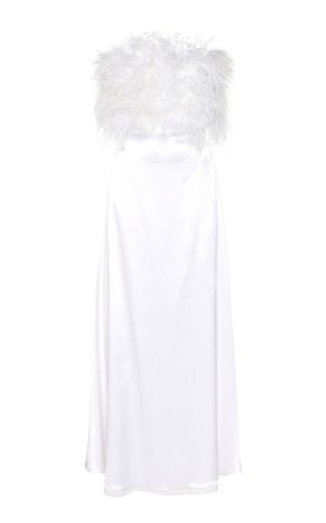 Michael Lo Sordo Feather-embellished Silk-satin Maxi Dress