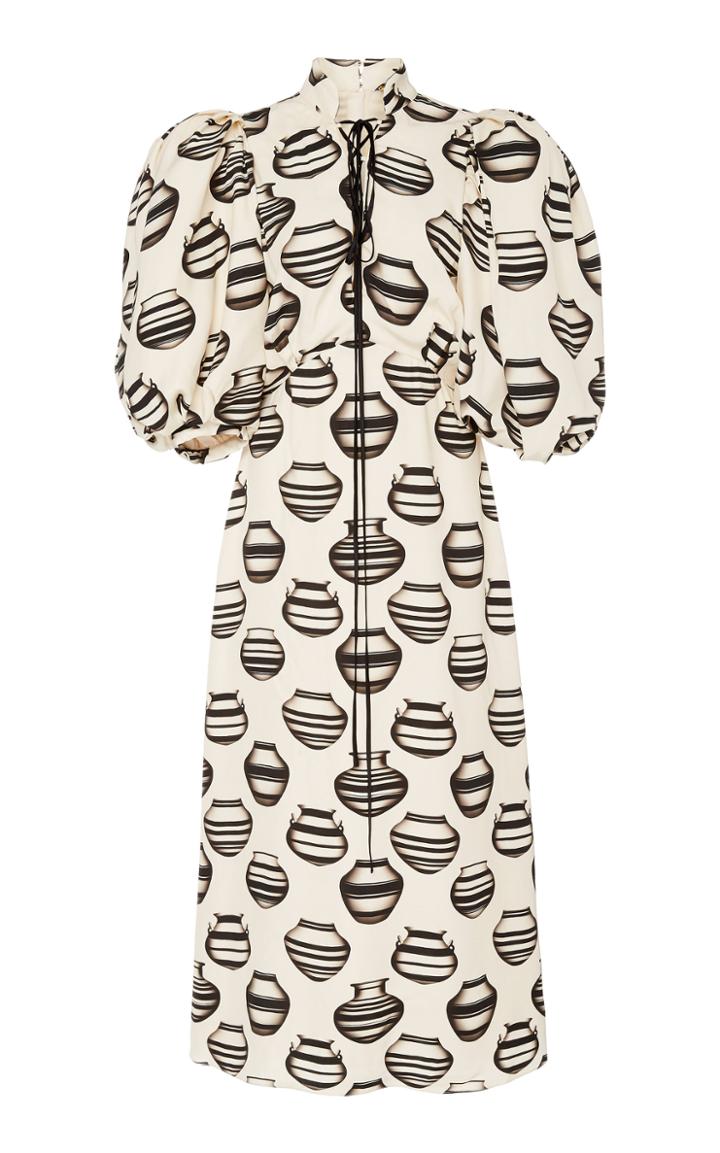 Johanna Ortiz Lace-up Printed Crepe De Chine Midi Dress