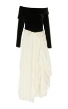 A.w.a.k.e. Mode Catherine Velvet-paneled Pleated Crepe Dress