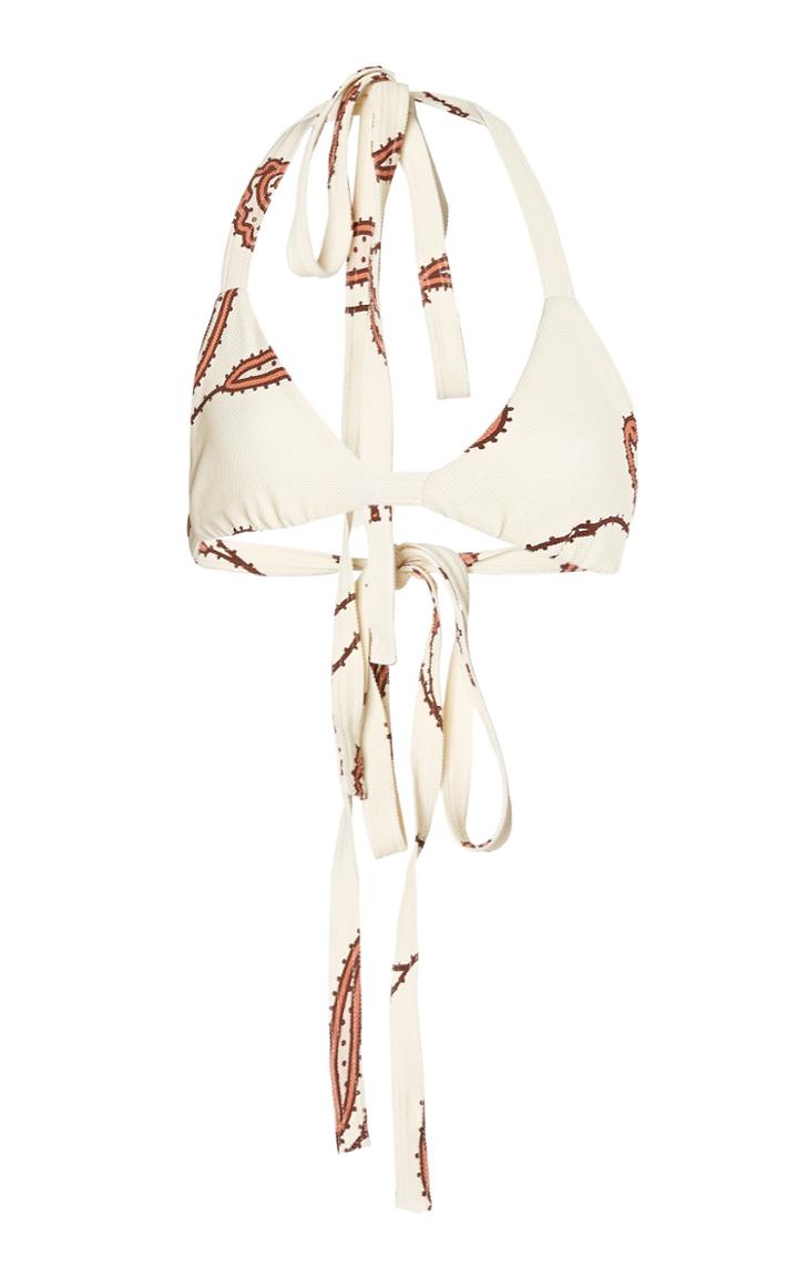 Johanna Ortiz Ecru Tipping Point Printed Bikini Top