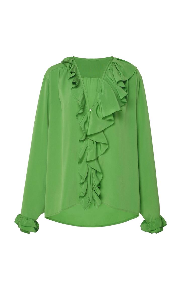 Moda Operandi Victoria Beckham Ruffled V-neck Silk Top Size: 4