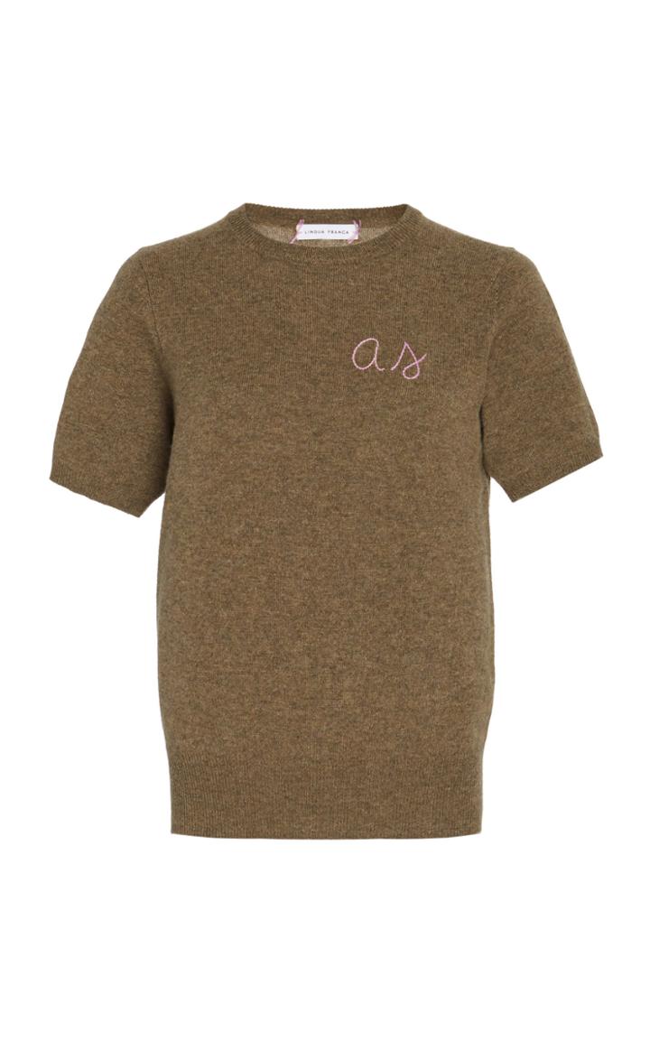 Moda Operandi Lingua Franca Monogrammed Short-sleeve Cashmere Crew Sweater With Lave