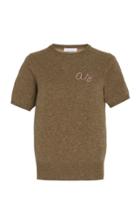 Moda Operandi Lingua Franca Monogrammed Short-sleeve Cashmere Crew Sweater With Lave