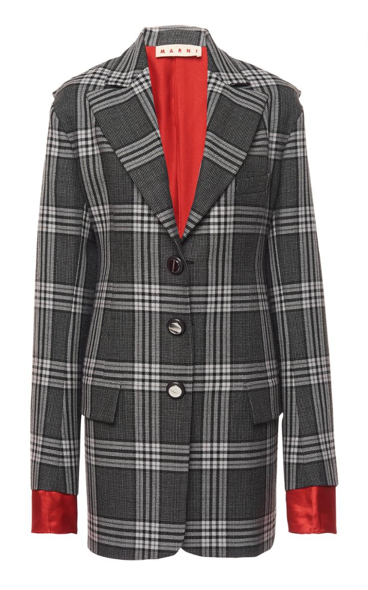 Marni Contrast Virgin Wool Plaid Blazer
