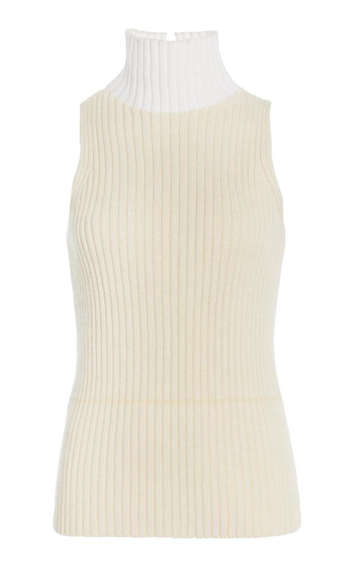 Moda Operandi Victoria Beckham Mock Neck Cotton-blend Ribbed Tank Top