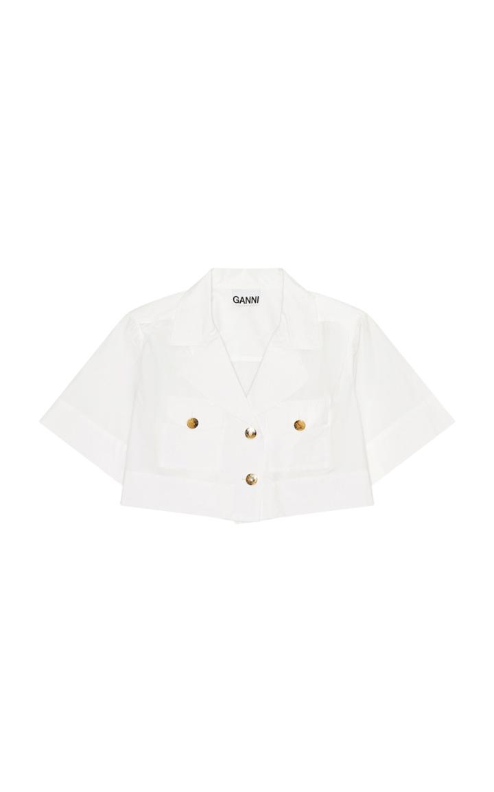 Moda Operandi Ganni Cotton Poplin Cropped Short Sleeve Shirt