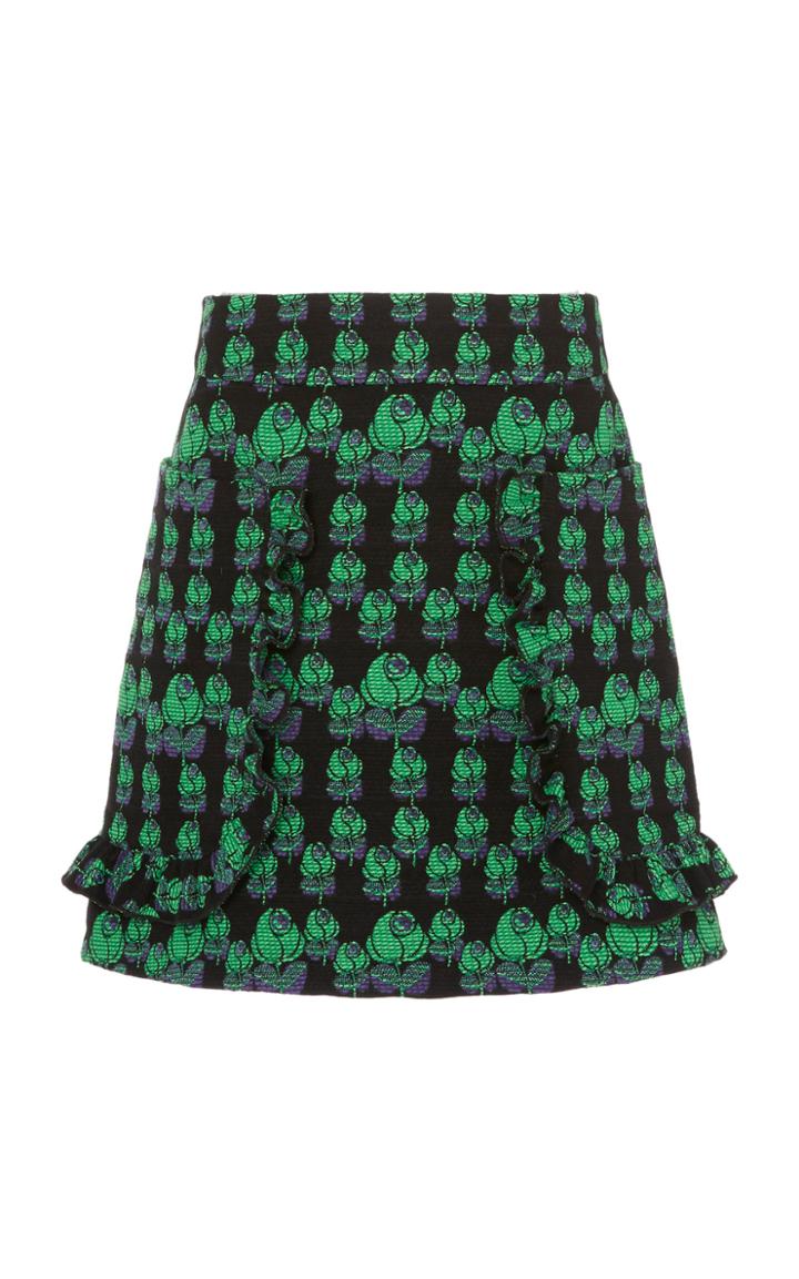 Anna Sui Ruffled Tiered-hem Rosette-print Skirt