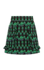 Anna Sui Ruffled Tiered-hem Rosette-print Skirt