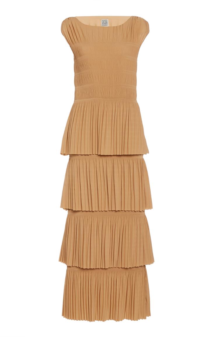 Toteme Aramon Tiered Pleated Crepe Maxi Dress