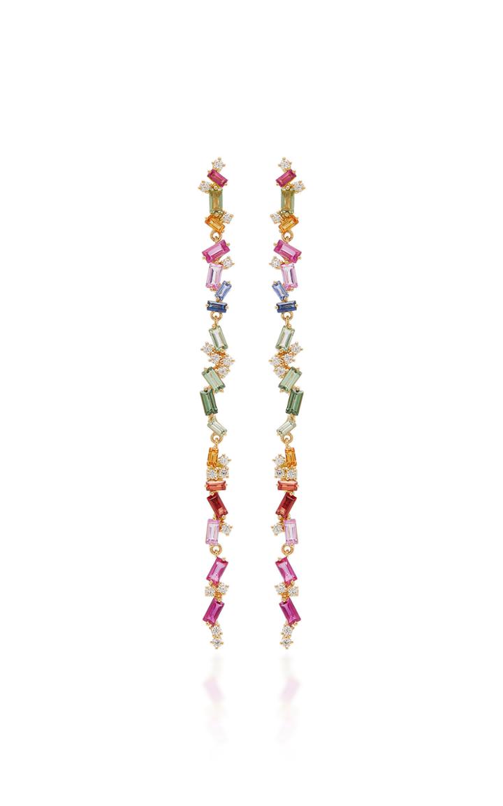 Suzanne Kalan 18k Yellow Gold Diamond And Sapphire Long Drop Earrings