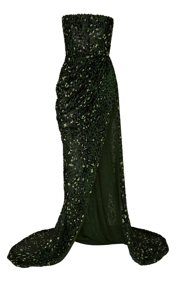 Alex Perry Brooks Strapless Leopard Devore Corset Gown
