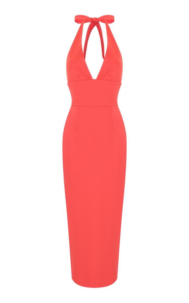 Rasario Satin Halter Sheath Dress