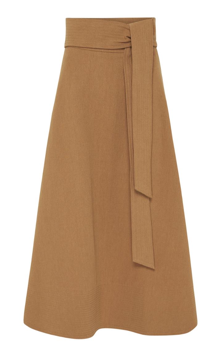Moda Operandi St. Agni Manami Belted Cotton-linen A-line Midi Skirt