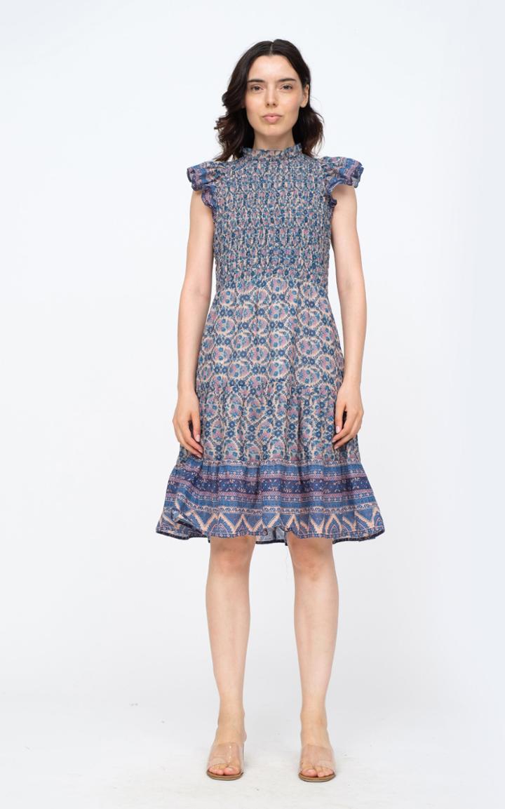 Moda Operandi Sea Verbena Smocked Printed Cotton-blend Mini Dress