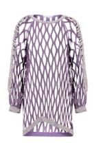 Raisa Vanessa Purple Meshed Mini Dress With Leaf Embroidery