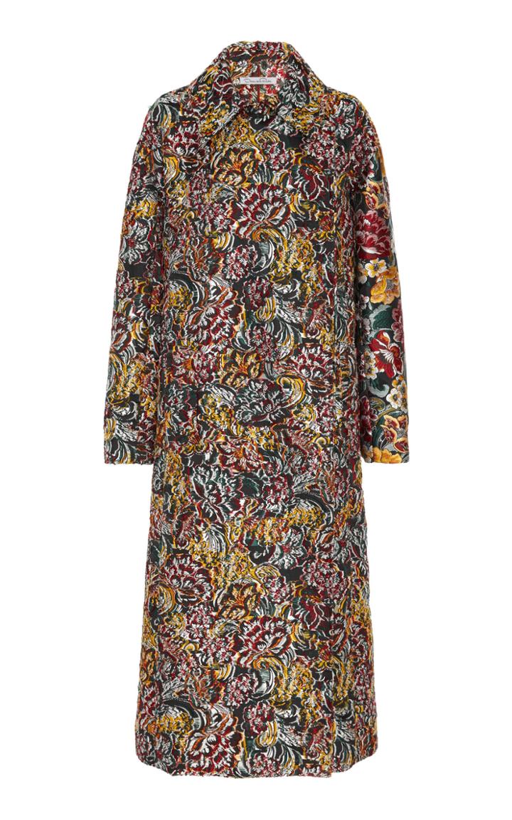 Oscar De La Renta Floral Brocade Pointed Collar Coat