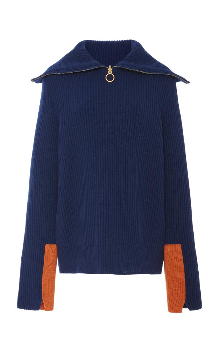 Tory Burch Color-blocked Wool-cashmere Sweater