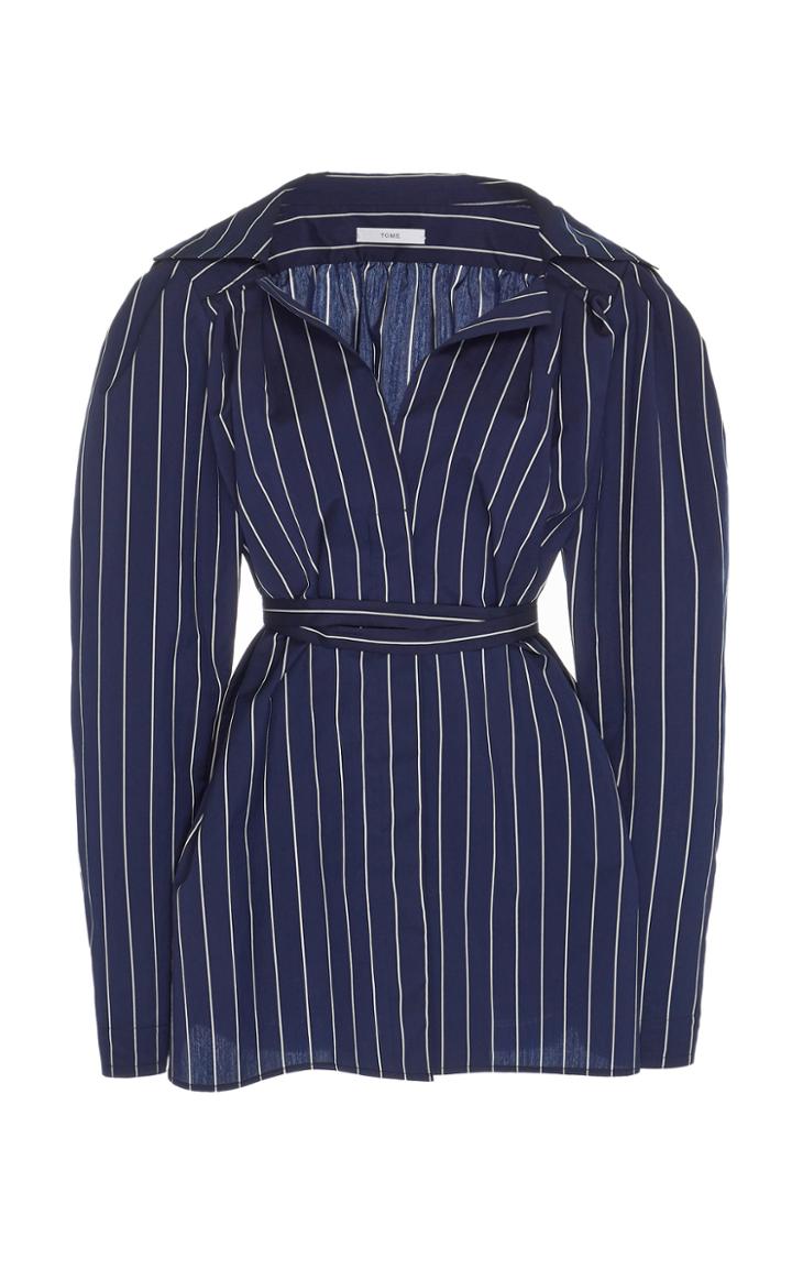 Tome Belted Spread Collar Blouse