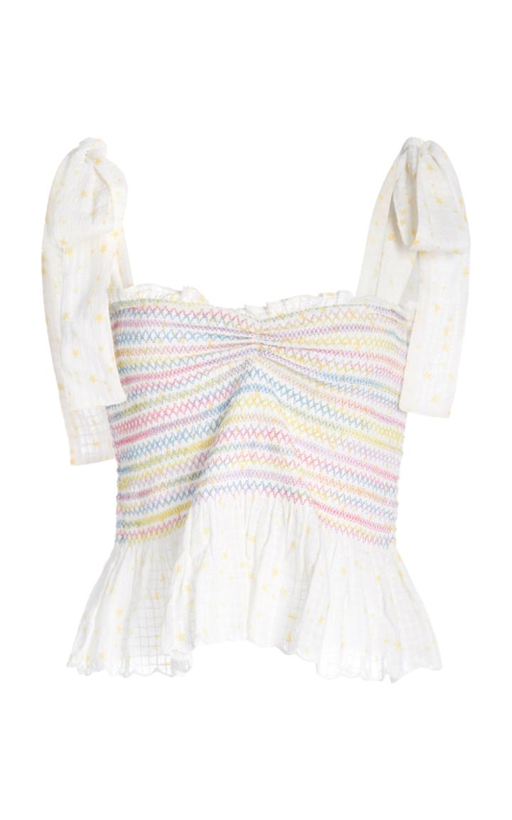 Loveshackfancy Bucky Smocked Floral-print Cotton-voile Top
