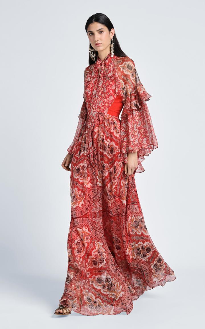 Moda Operandi Etro Ruffled Printed Silk Georgette Tie-neck Maxi Dress