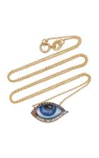Lito 14k Gold Small Blue Diamond And Sapphire Enamel Eye Necklace