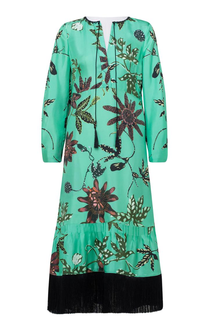 Dorothee Schumacher Powerful Flora Fringed Silk Midi Dress