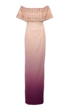 Pamella Roland Off-the-shoulder Embroidered Crepe Gown