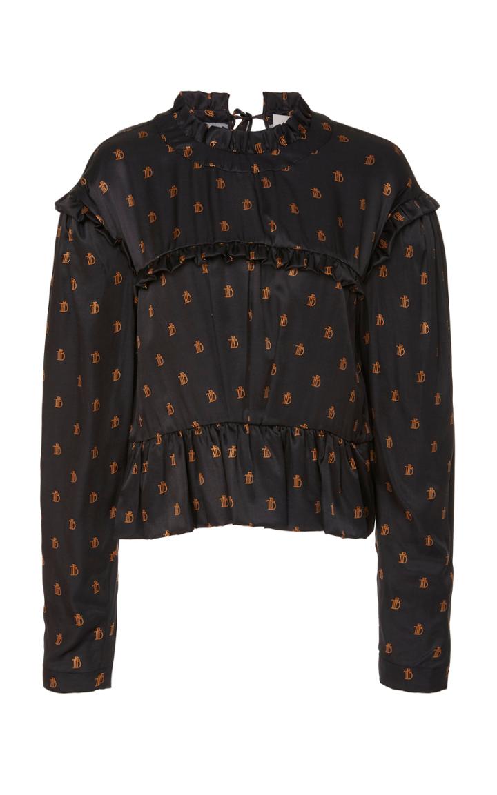 Preen By Thornton Bregazzi Heather Ruffled Logo Print Top
