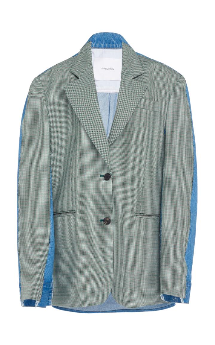 Pushbutton Shirt-back Check Single Jacket