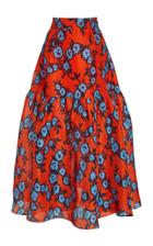 Carolina Herrera Floral Print Silk Satin Midi Skirt