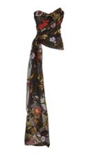 Oscar De La Renta Floral-print Strapless Cady Blouse