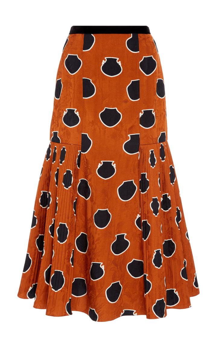 Johanna Ortiz Pleated Polka-dot Satin-jacquard Midi Skirt