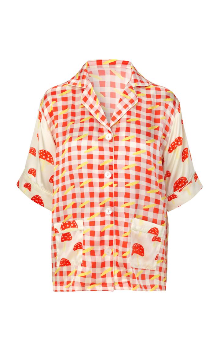Moda Operandi Helmstedt Silk Satin Short Sleeve Pj Shirt Size: M/l