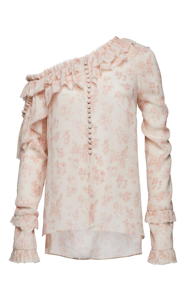 Magda Butrym One Shoulder Ruffle Long Sleeve Blouse
