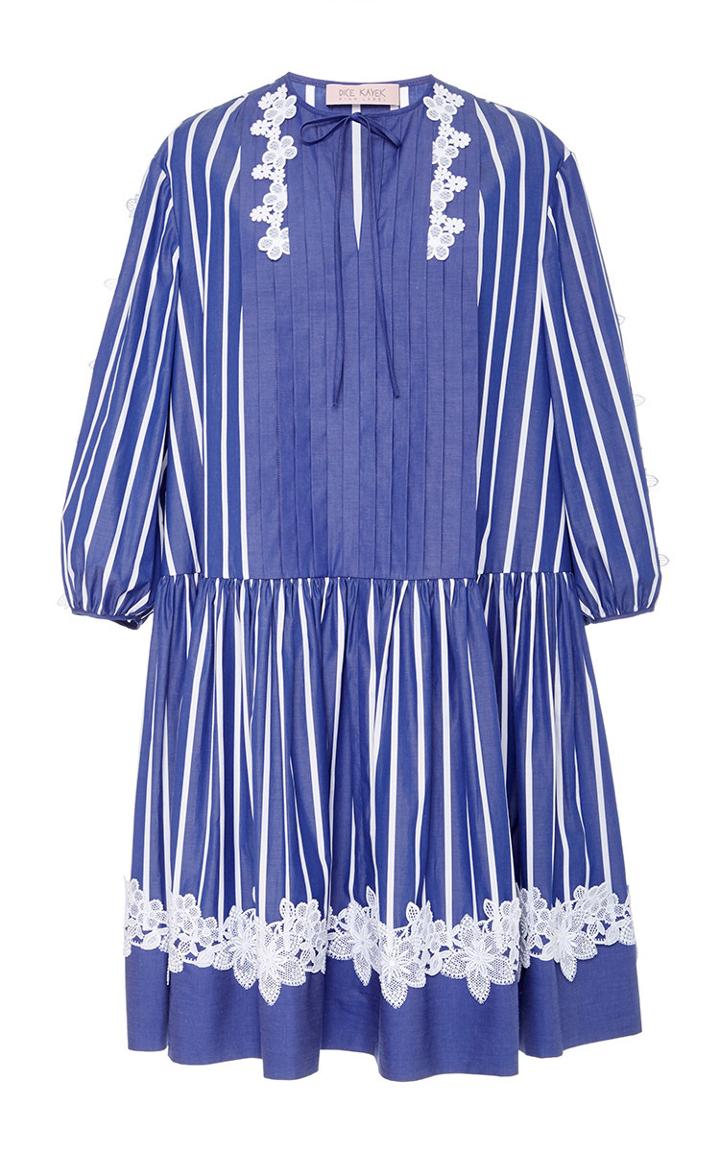 Dice Kayek Striped And Pleated Lace Detail Cotton Dress